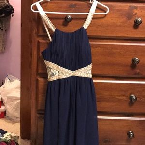 long navy blue prom dress, never been worn!
